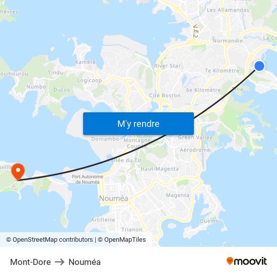 Mont-Dore to Nouméa map