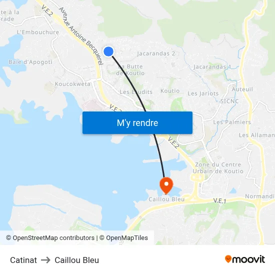 Catinat to Caillou Bleu map