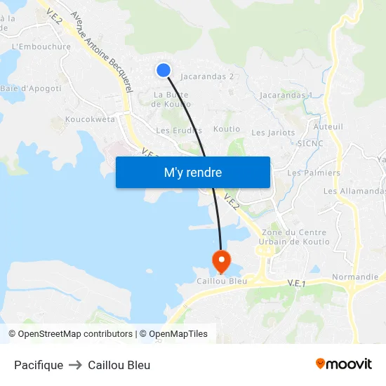 Pacifique to Caillou Bleu map
