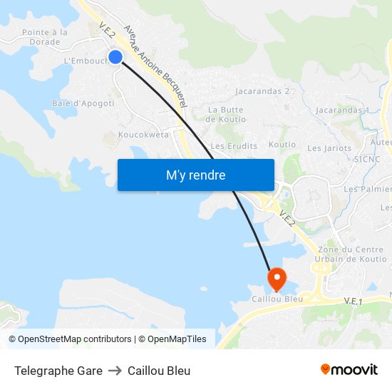Telegraphe Gare to Caillou Bleu map