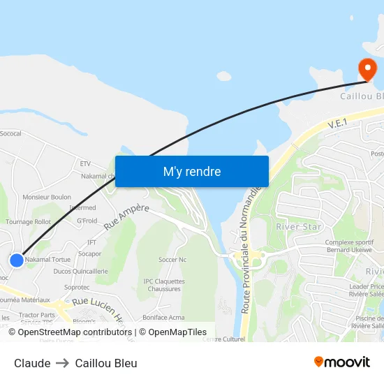 Claude to Caillou Bleu map