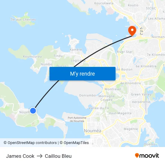 James Cook to Caillou Bleu map