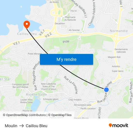 Moulin to Caillou Bleu map