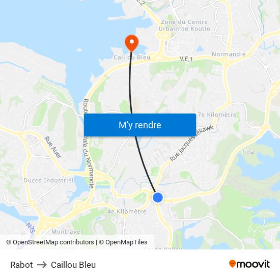 Rabot to Caillou Bleu map