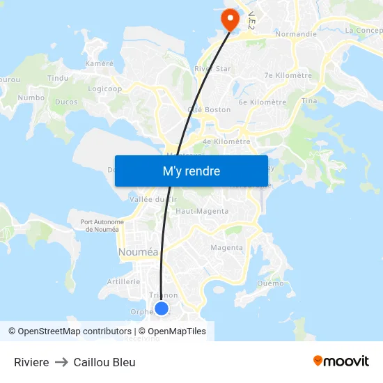 Riviere to Caillou Bleu map