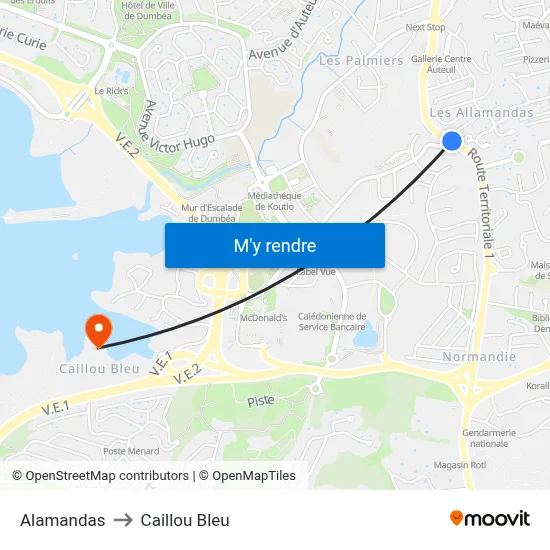 Alamandas to Caillou Bleu map