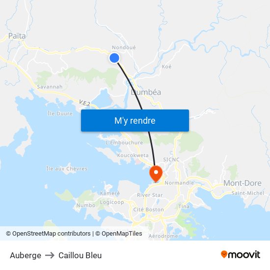 Auberge to Caillou Bleu map