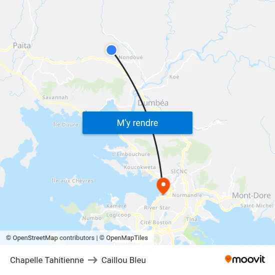 Chapelle Tahitienne to Caillou Bleu map