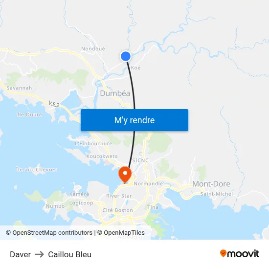 Daver to Caillou Bleu map