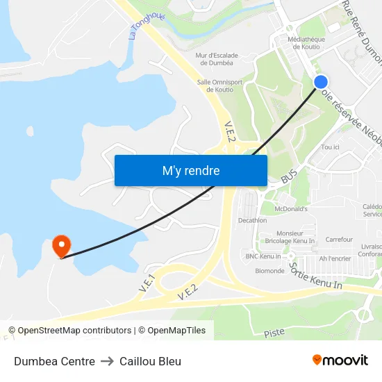 Dumbea Centre to Caillou Bleu map