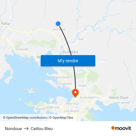 Nondoue to Caillou Bleu map