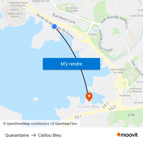 Quarantaine to Caillou Bleu map
