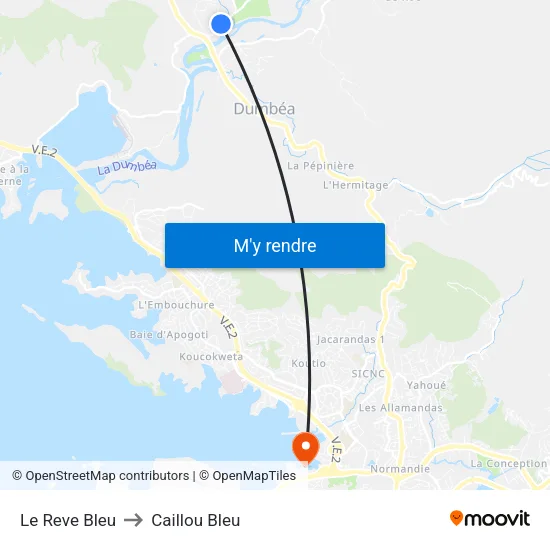 Le Reve Bleu to Caillou Bleu map
