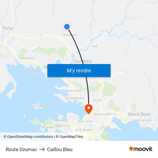 Route Dzumac to Caillou Bleu map