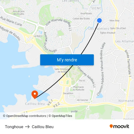 Tonghoue to Caillou Bleu map