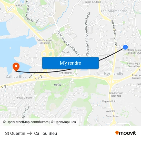 St Quentin to Caillou Bleu map