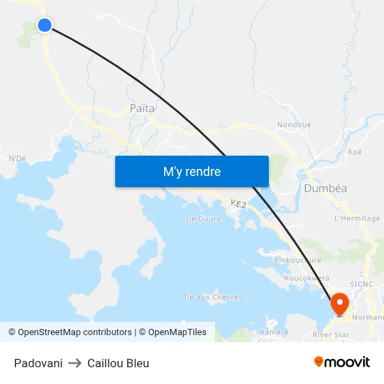 Padovani to Caillou Bleu map