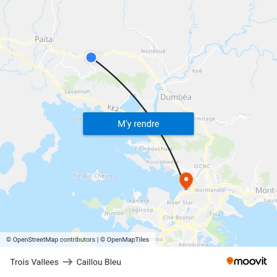 Trois Vallees to Caillou Bleu map