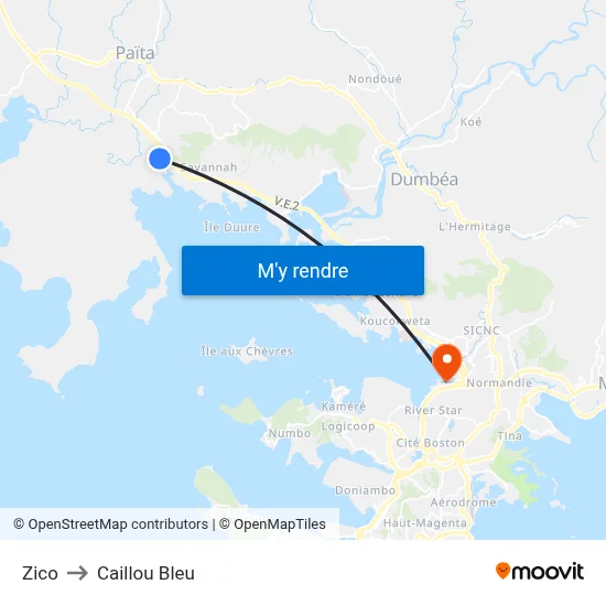 Zico to Caillou Bleu map
