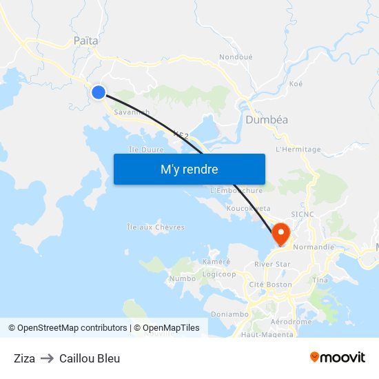 Ziza to Caillou Bleu map