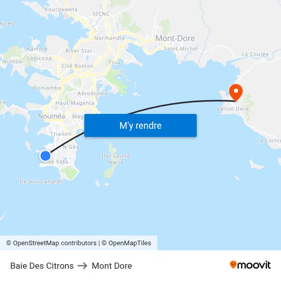 Baie Des Citrons to Mont Dore map