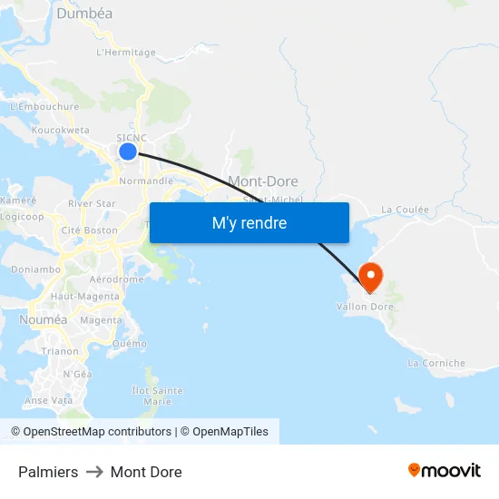 Palmiers to Mont Dore map