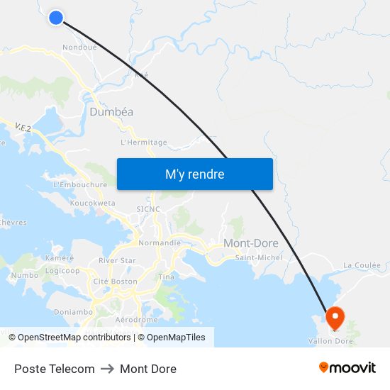 Poste Telecom to Mont Dore map