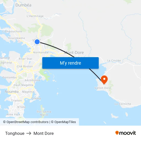 Tonghoue to Mont Dore map