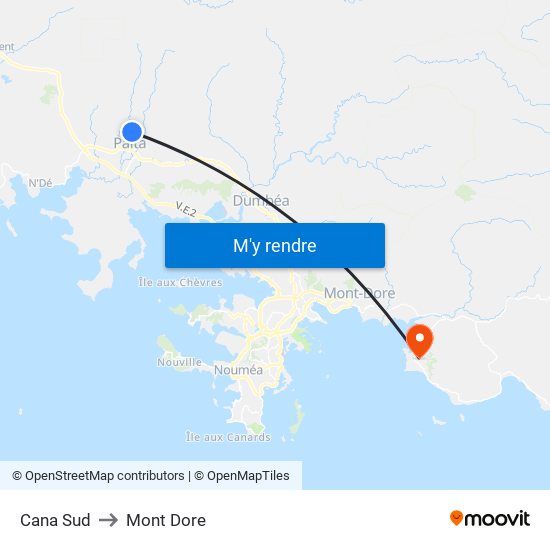 Cana Sud to Mont Dore map