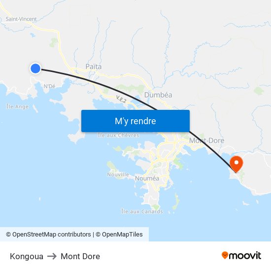 Kongoua to Mont Dore map