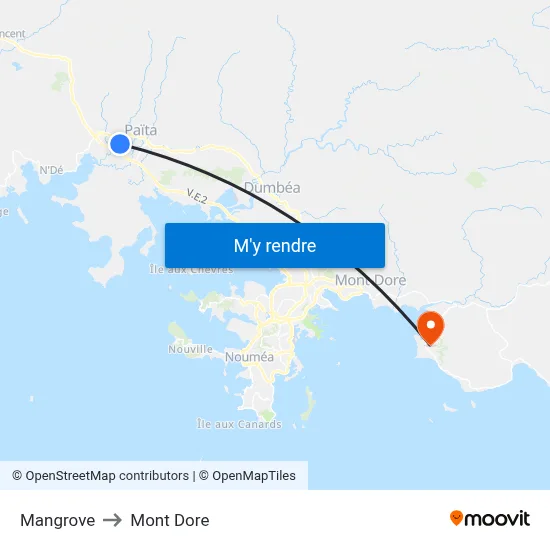 Mangrove to Mont Dore map
