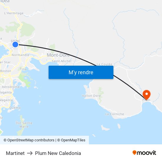 Martinet to Plum New Caledonia map