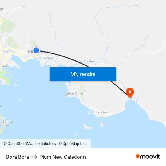Bora Bora to Plum New Caledonia map