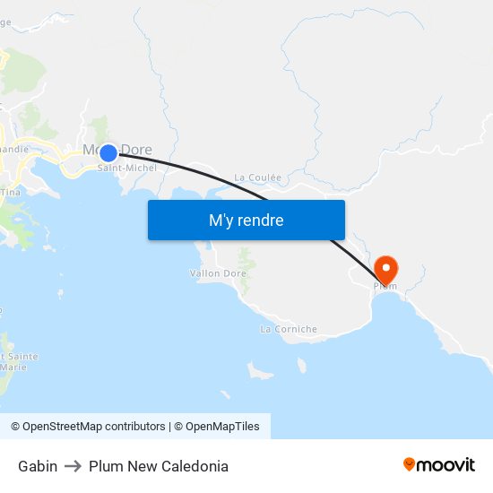 Gabin to Plum New Caledonia map