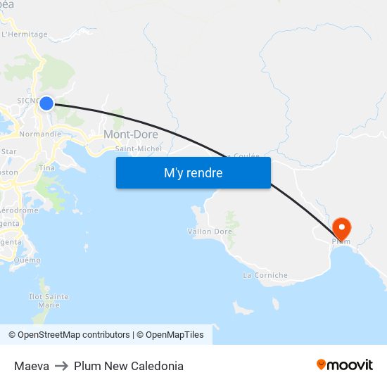 Maeva to Plum New Caledonia map