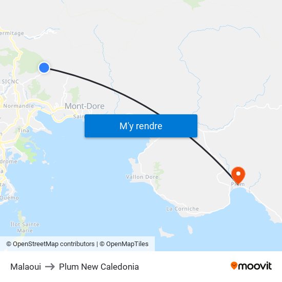 Malaoui to Plum New Caledonia map