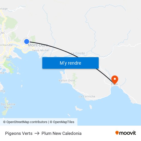 Pigeons Verts to Plum New Caledonia map