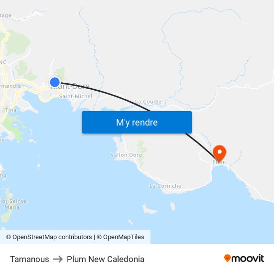 Tamanous to Plum New Caledonia map