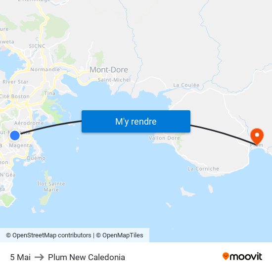 5 Mai to Plum New Caledonia map