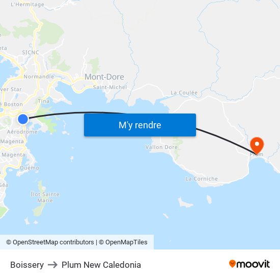 Boissery to Plum New Caledonia map