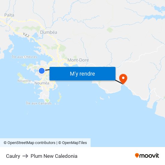 Caulry to Plum New Caledonia map