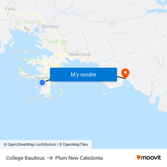 College Baudoux to Plum New Caledonia map