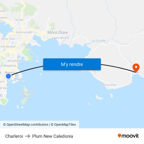 Charleroi to Plum New Caledonia map