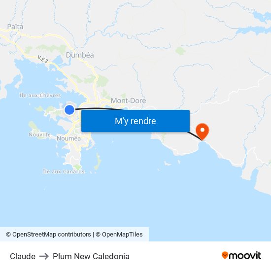 Claude to Plum New Caledonia map