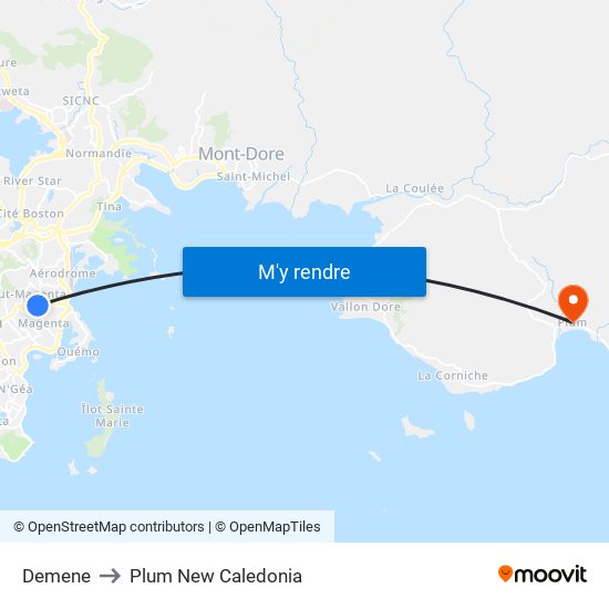 Demene to Plum New Caledonia map