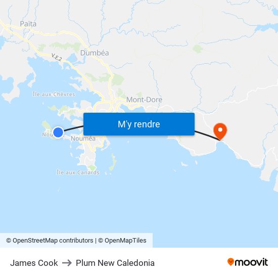 James Cook to Plum New Caledonia map