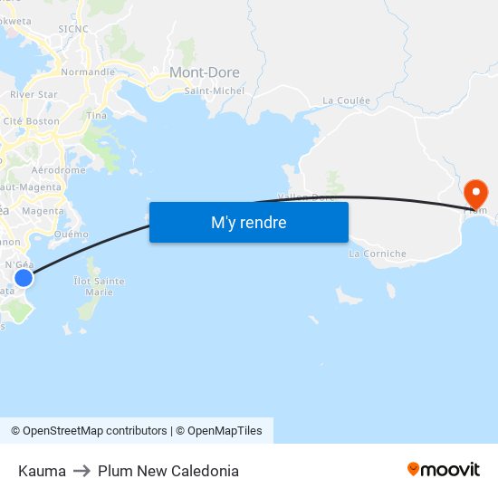 Kauma to Plum New Caledonia map