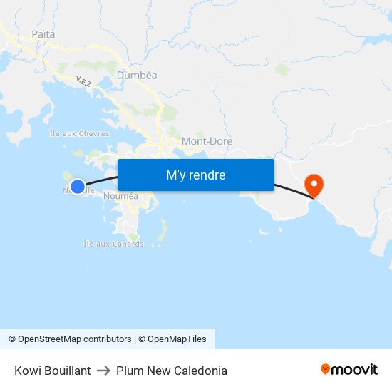 Kowi Bouillant to Plum New Caledonia map