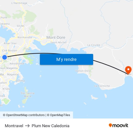 Montravel to Plum New Caledonia map