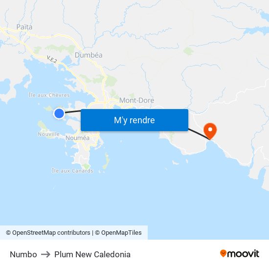 Numbo to Plum New Caledonia map